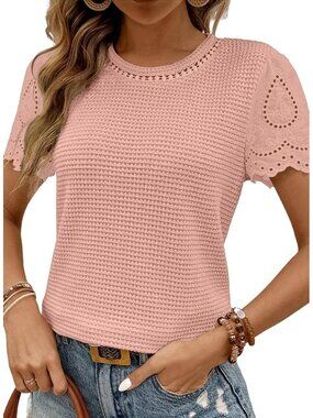 Women's Pink T Shirts Frenchy Summer Tops Crewneck Short Sleeve Top Shirts